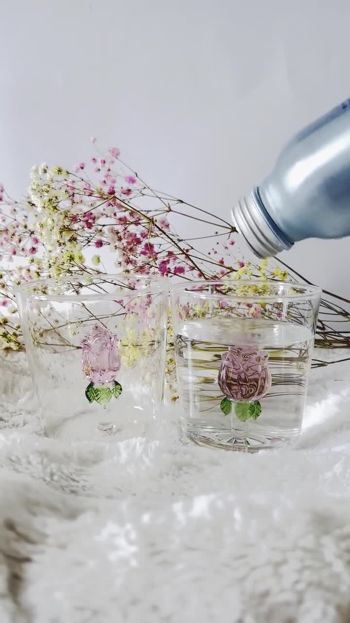 3D Rose Glass Cup  Crystal Pink Floral Design, Handmade Borosilicate Glass  Mug