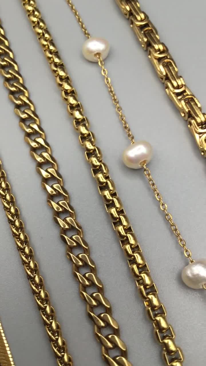 18Kゴールドヘリンボーンアンクレット：防水スネークチェーン、2mm