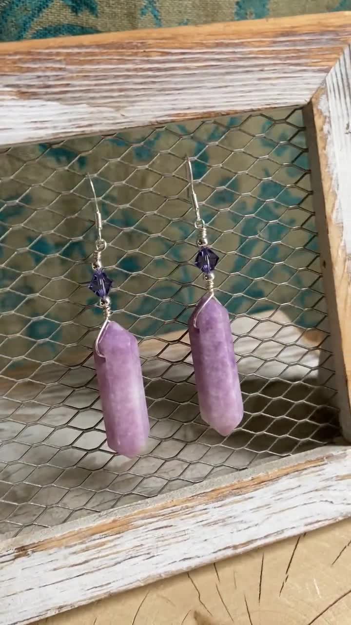 スターリングシルバー パープルレピドライト イヤリング, 金属 Sterling Silver Purple Lepidolite 並行輸入品 変革の石高品質まんまるレピドライト ピアス 天然石パワーストーン