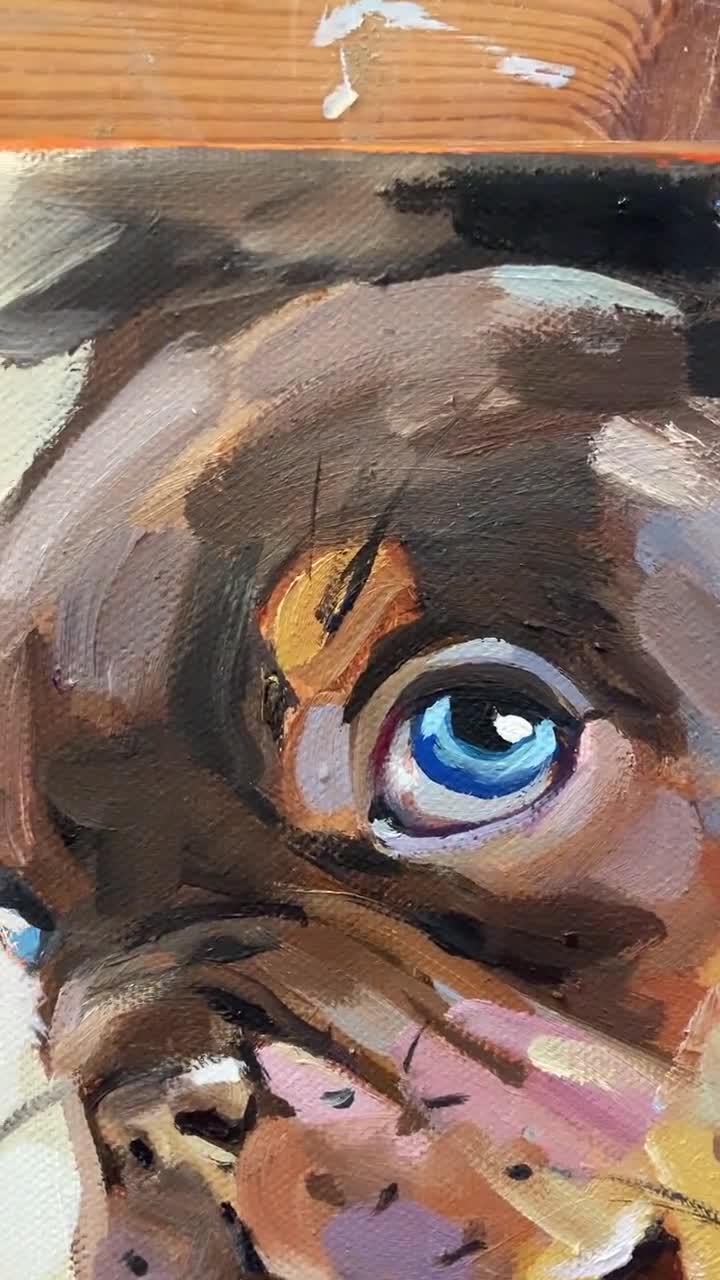 犬、肖像画、オリジナル、キャンバスに油彩、20x20 犬 絵画 キャンバス