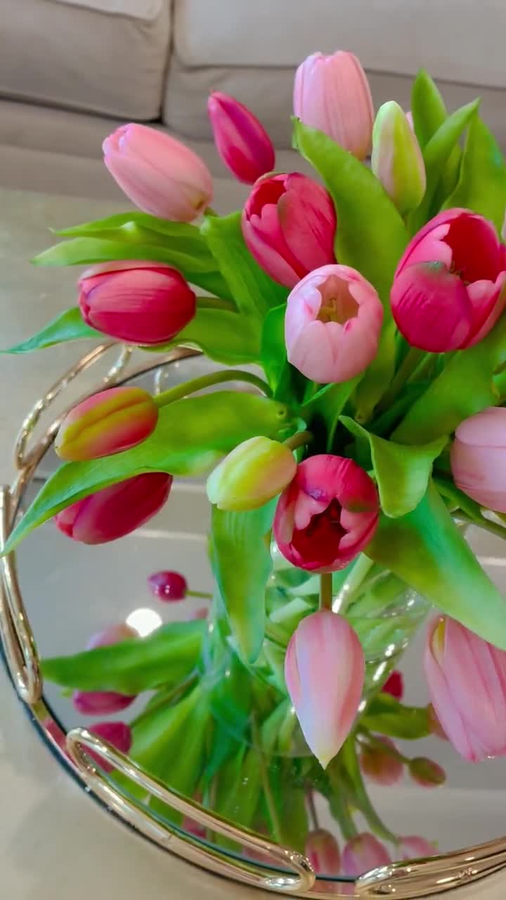 Faux Tulip Flower Arrangement-real Touch Tulips Centerpiece-tulip  Arrangement-light Pink Dark Pink Tulip Centerpiece-dine Centerpiece -   Israel