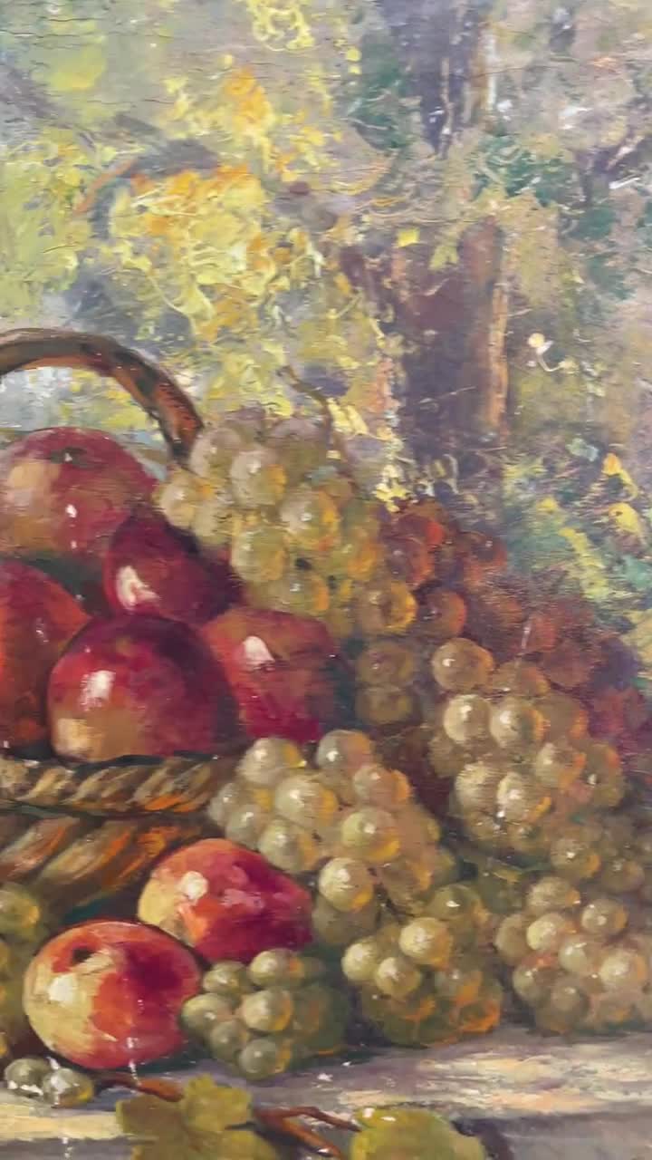 アンティークフランスの静物油絵：果物かご - Etsy 日本