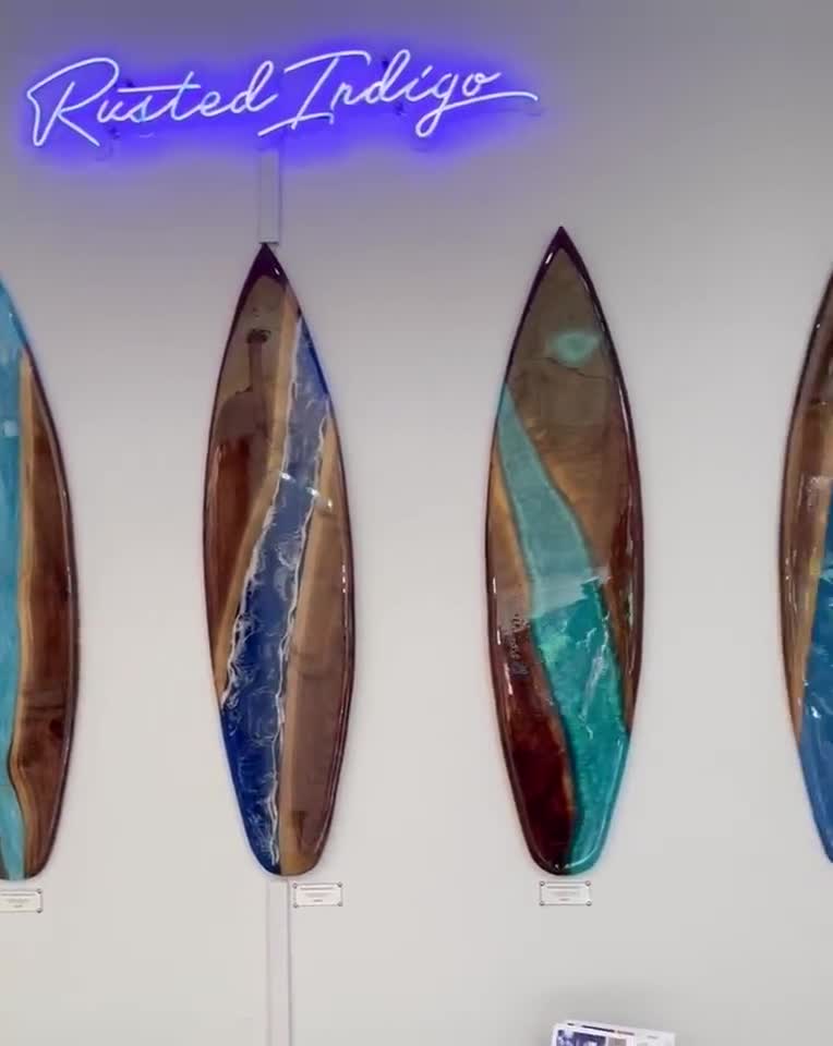 Live Edge Black Walnut River Surfboard: Handmade Epoxy Resin Art