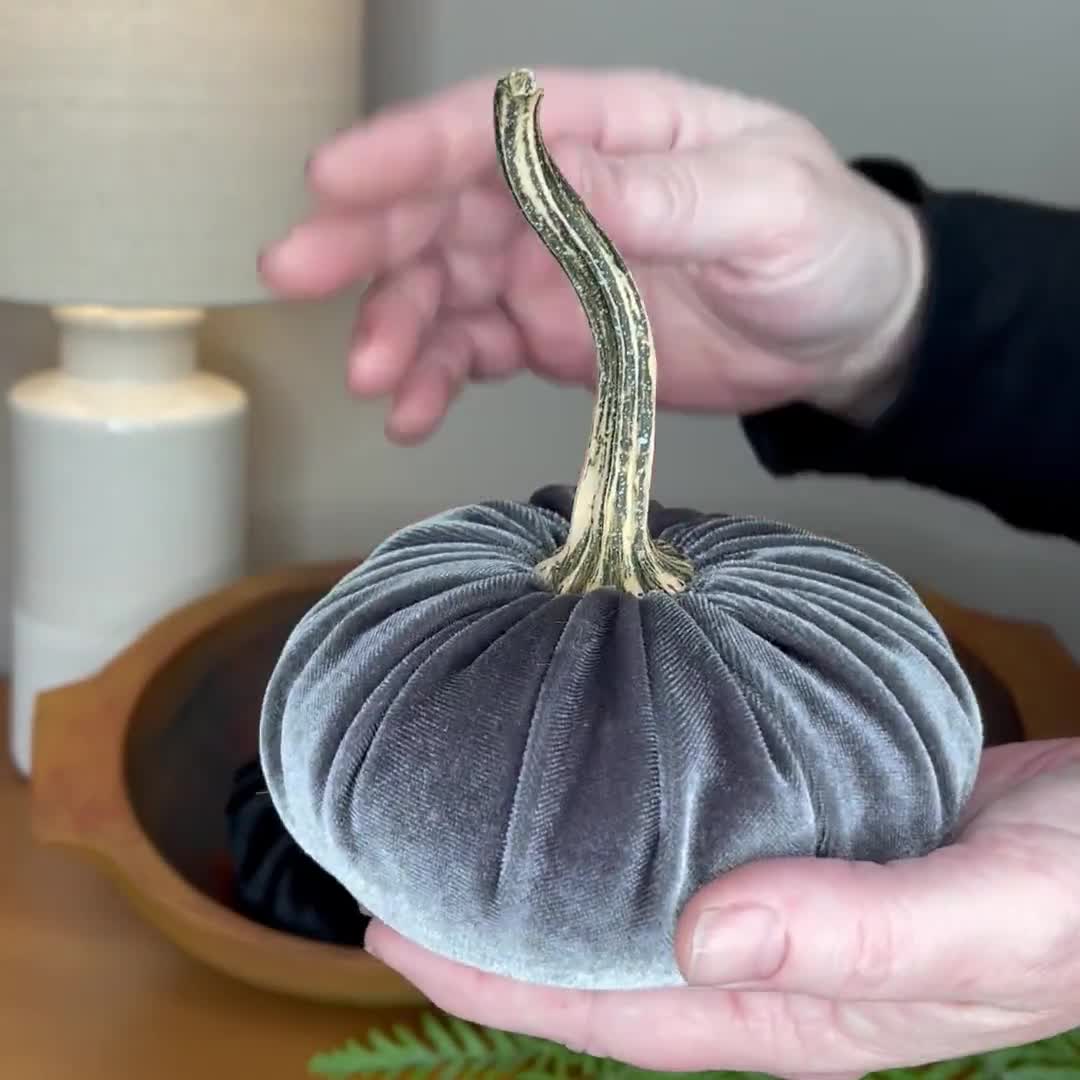 Yatinkim Set di decorazioni per zucche autunnali in velluto blu 5 misure in tessuto espanso zucche rustiche decorazioni per la casa per matrimoni autunnali centrotavola Mantel 16 pezzi