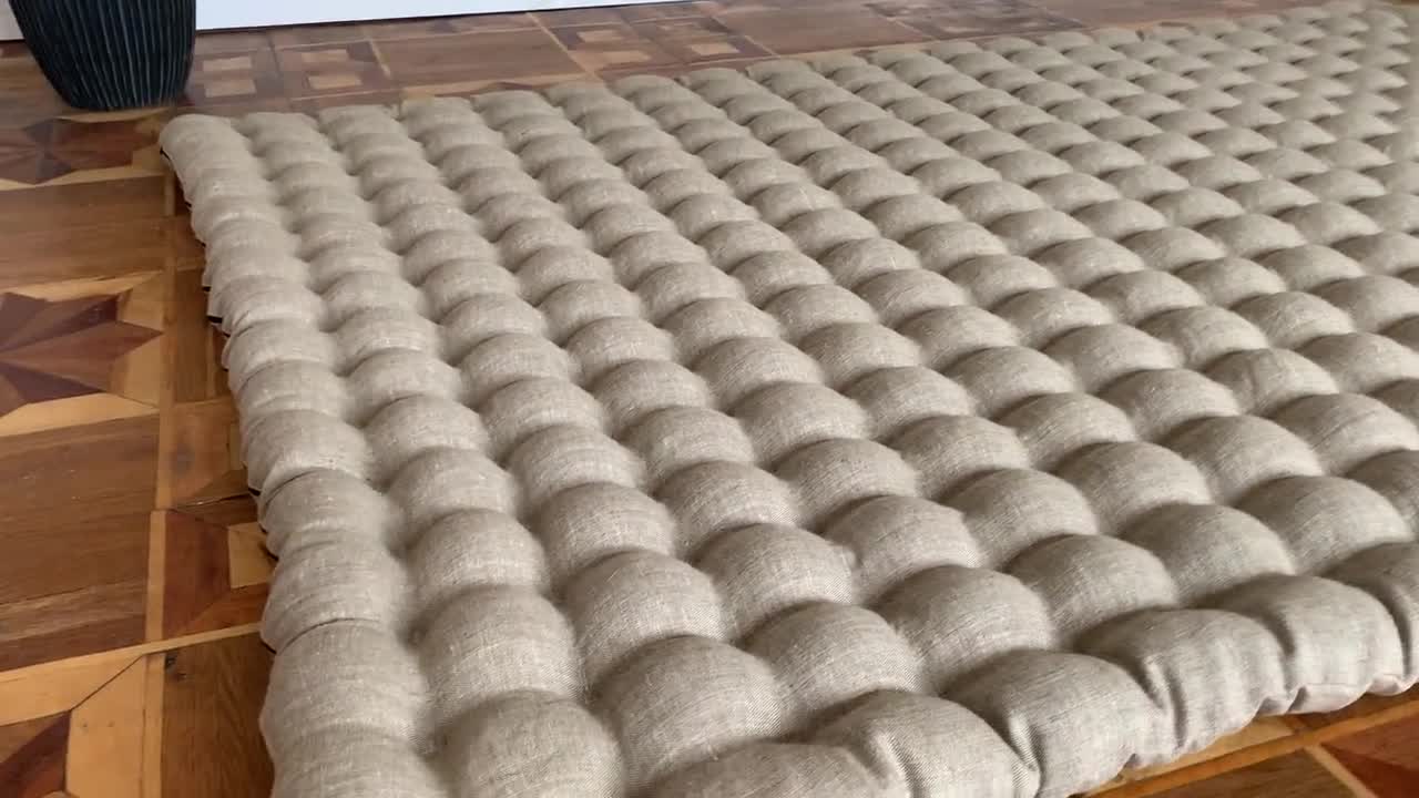Natural Linen Floor Topper Filled Organic Buckwheat Hulls Filling Yoga Mat  Multi Chamber Futon in Linen Fabric 