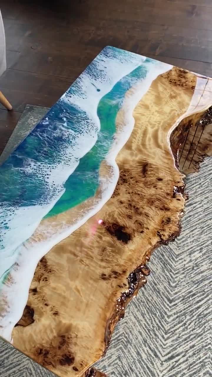 Ocean Blue Waves W/ Clear Oval Resin Bangle Epoxy Resin 