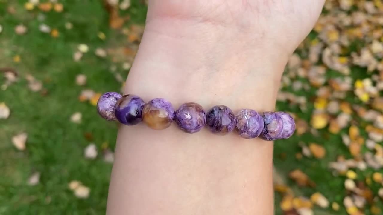 Charoite Gemstone Bracelet 11mm Purple Chatoyant Crystal