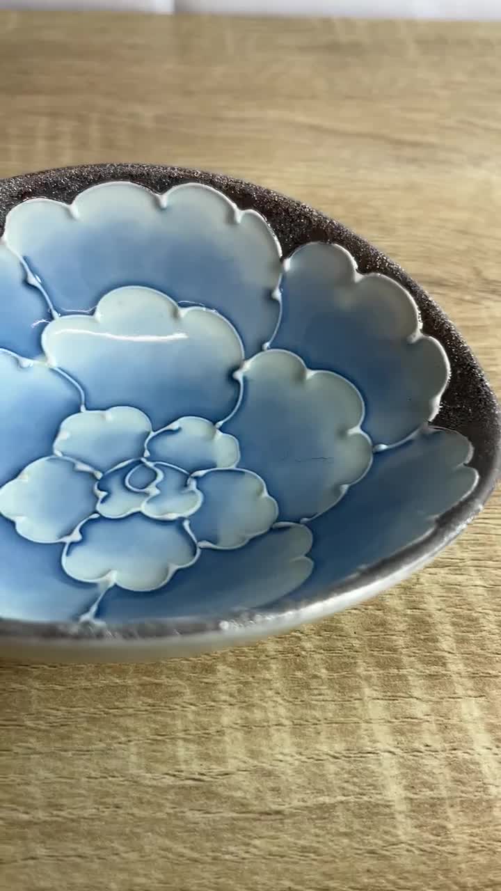 Handmade Arita Yaki Bowl Japanese Porcelain Blue Floral Tableware