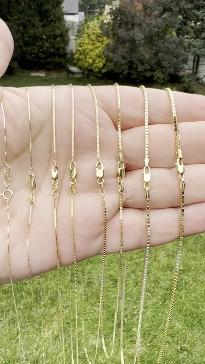 14K Solid Yellow Gold Box Chain Necklace 13 to 30 