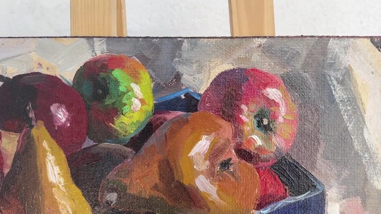 オリジナル絵画、油絵、社会主義リアリズム、印象派、静物画、夏の果物