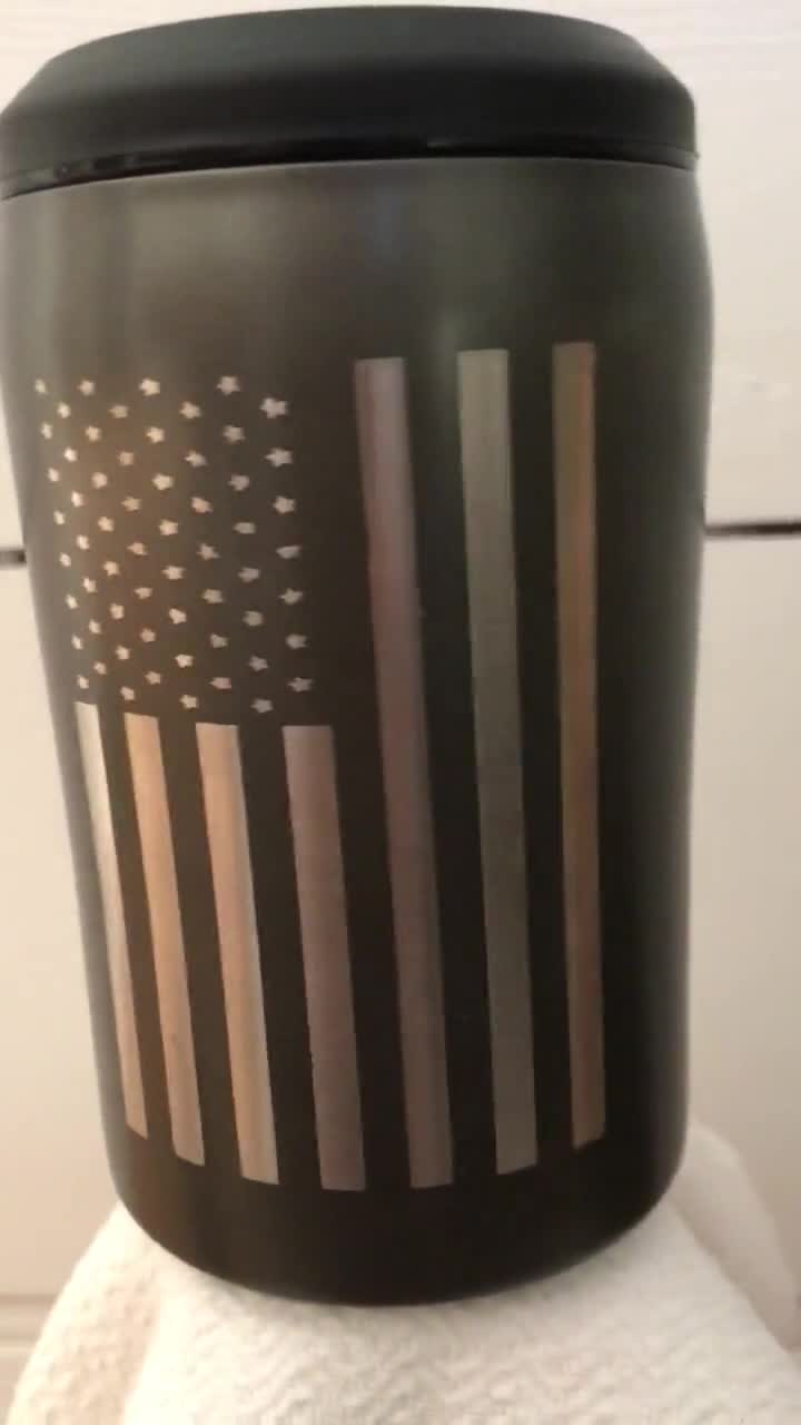 Etched US Flag Insulated Metal Koozie 3-in-1 Can Cooler Patriot