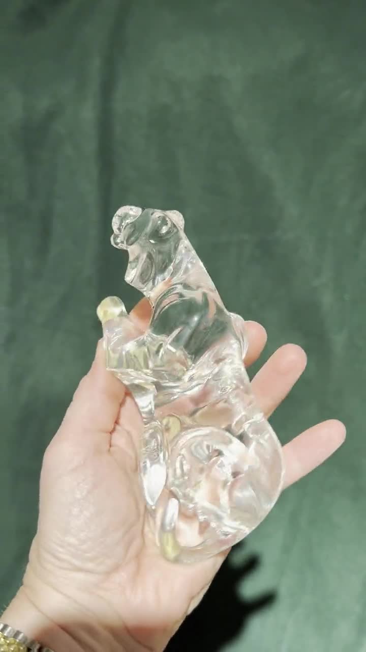 Vintage Baccarat French Clear Crystal Tiger Figurine Paperweight
