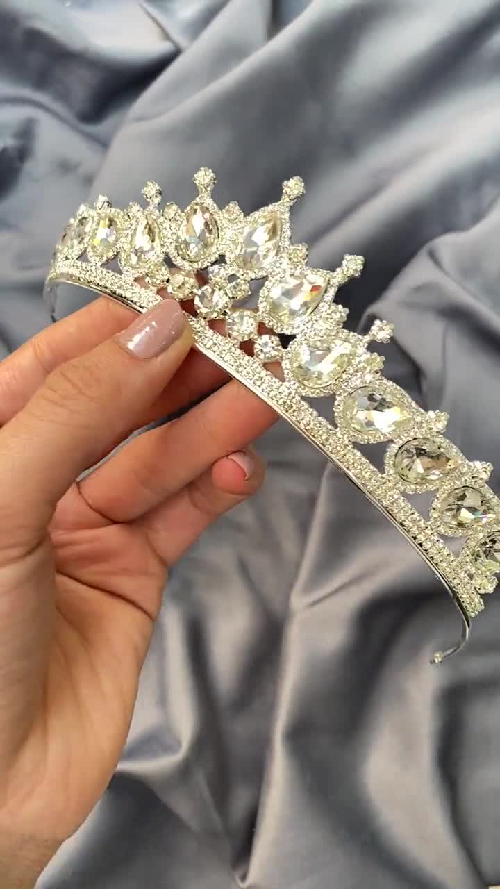 CHANACO Crystal Rhinestone Silver Tiara Headband - Princess Crown For Girls, Women
