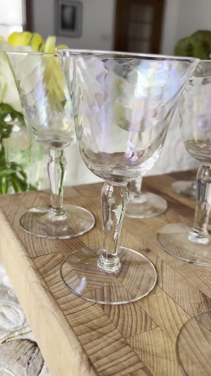 Set (12) Vintage Hand Blown Iridescent Luster Tulip Wine Glasses