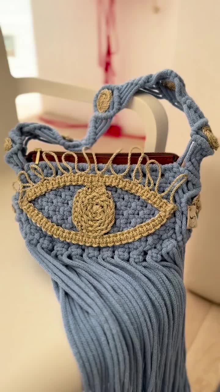 FRINGE Boho Bag, Festival Bag, Custom BAG, HANDWOVEN Straw Bag, Bohemian Zero Waste Third Eye Bag, Eco Friendly Gift For Her, Vacation Bag video poster