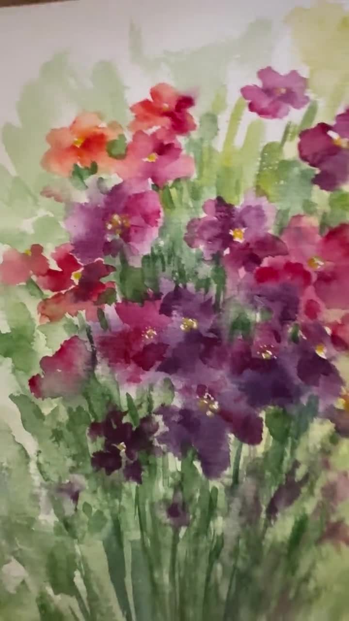 オリジナル水彩画「野の花」：草原の花のアート、8x6インチ - Etsy 日本