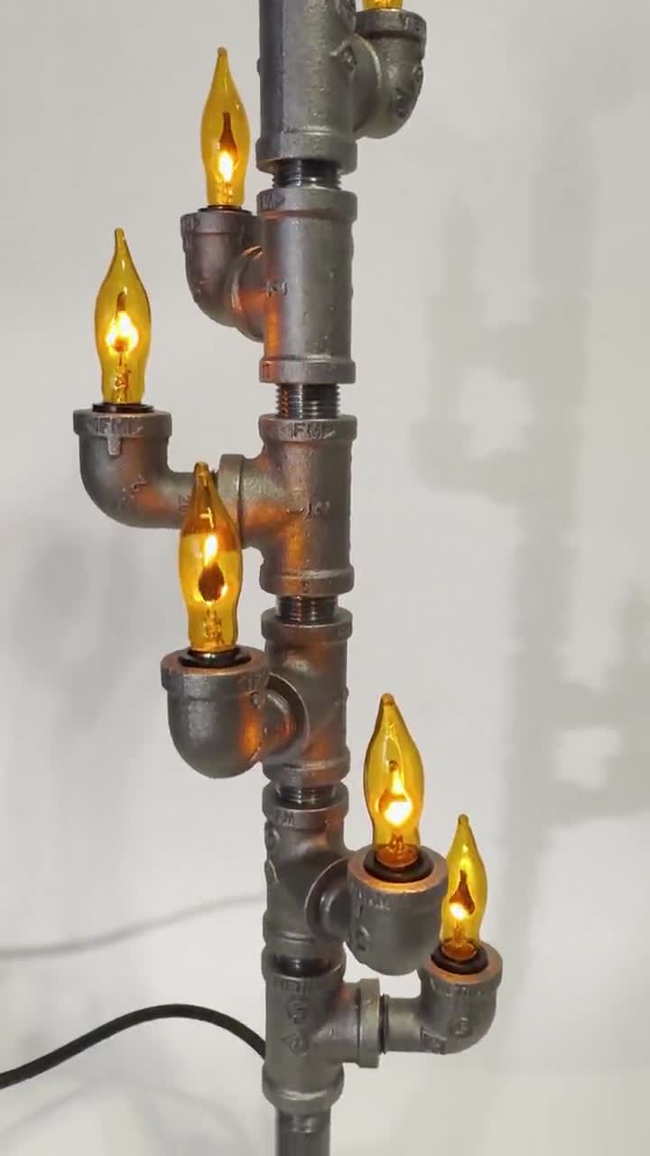 1/2" Black Iron 90º Street Elbow with 75W Candelabra E12 Socket for Steampunk Industrial Pipe Lighting DIY Lamp Parts 125VAC Hardwired video poster