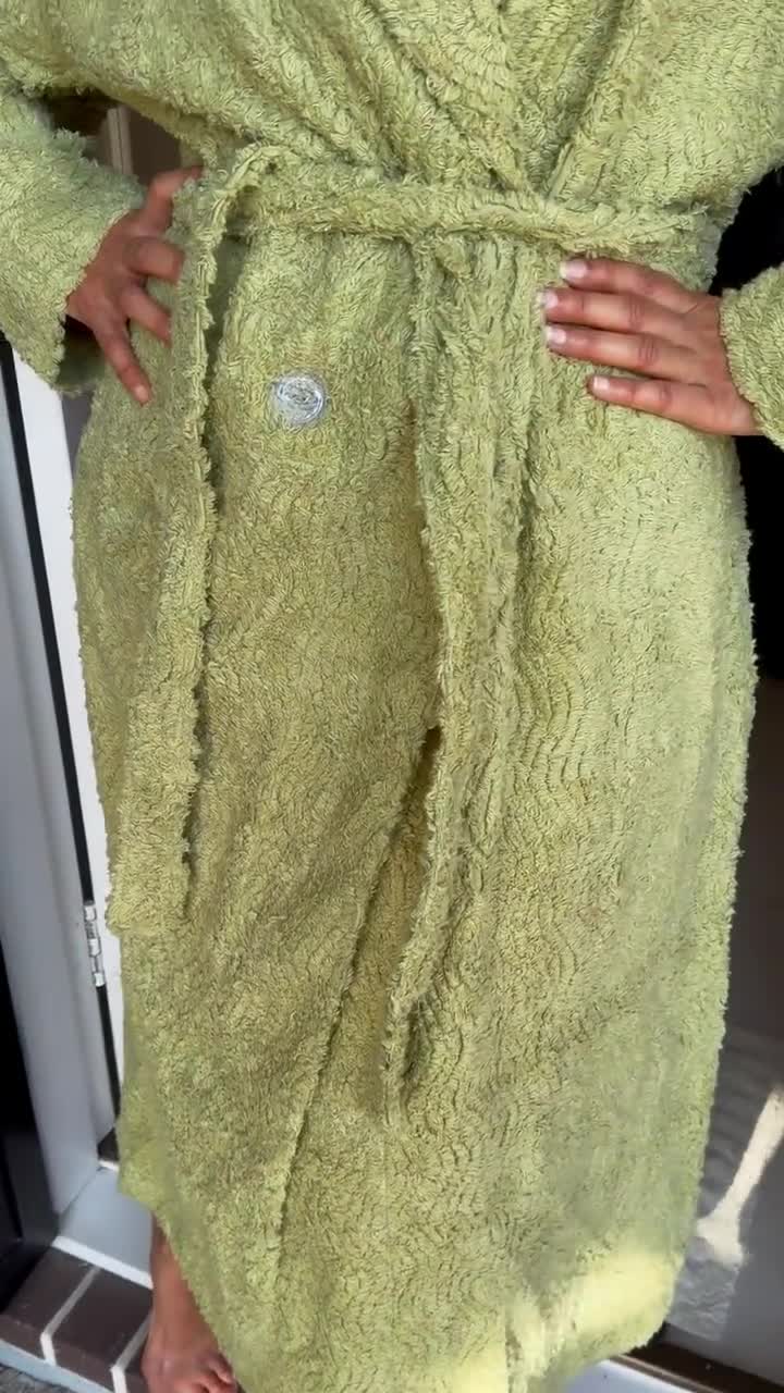 Vintage Style Chenille Robe: Handmade Cotton Dressing Gown