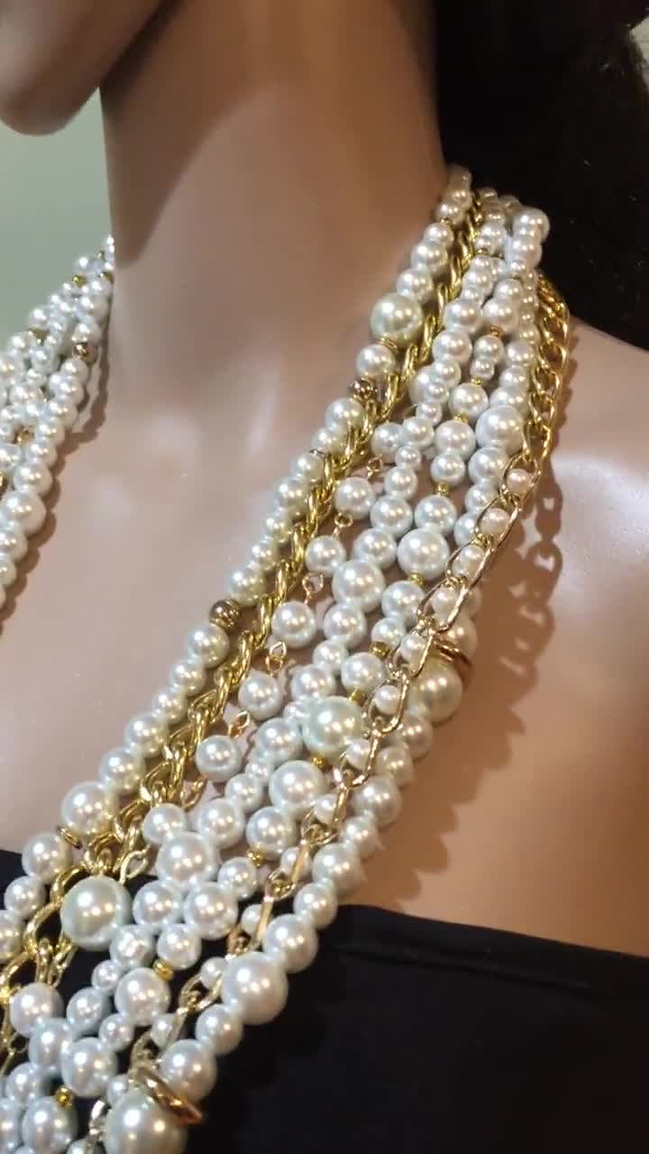 ALEXTINA Long Pearl Necklaces For Women - Multi Layered Vintage Gold Chain Pearl Strand Necklace For Party & 1920s Gatsby Costume