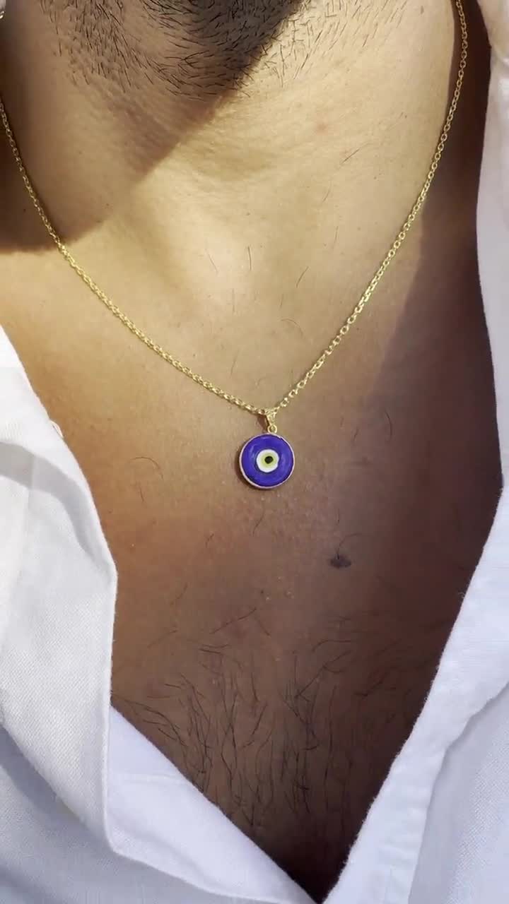 Collana da uomo in oro con occhio malvagio, ciondolo protettivo, gioielli da uomo, realizzata in argento sterling 925 - Italia