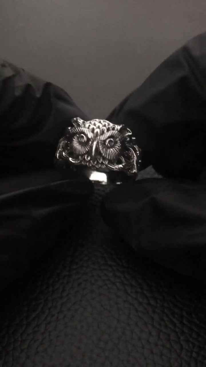 Anillo de búho de plata de ley 925 hecho a mano con diseño de pájaro  nocturno para mujer, accesorios de joyería, regalo VINTZ, image size:720x1280