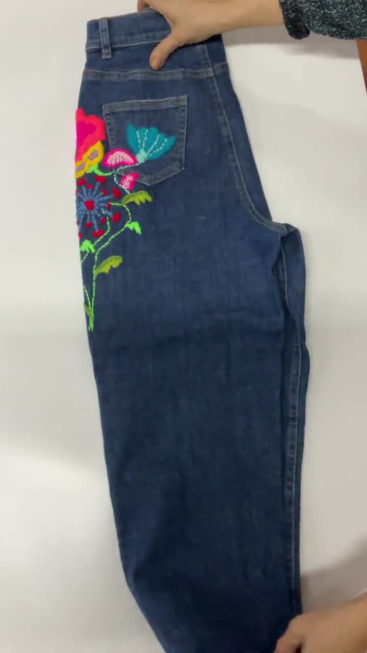 Hand Embroidery Jean, Denim With Embellishment, One Side