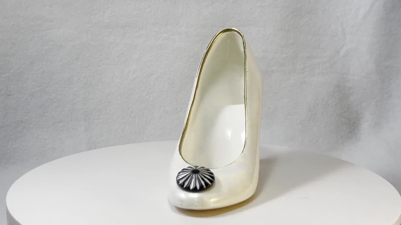 Ceramic Luster Pump High Heel Shoe With Lucite Button Small Ceramic Luster Pump High Heel Shoe With Lucite Button Small