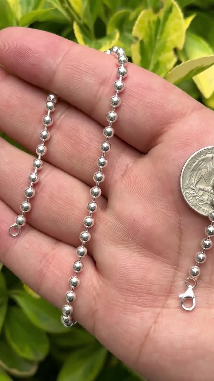 Solid 925 Sterling Silver Ball Bead Chain Necklace, Silver Ball