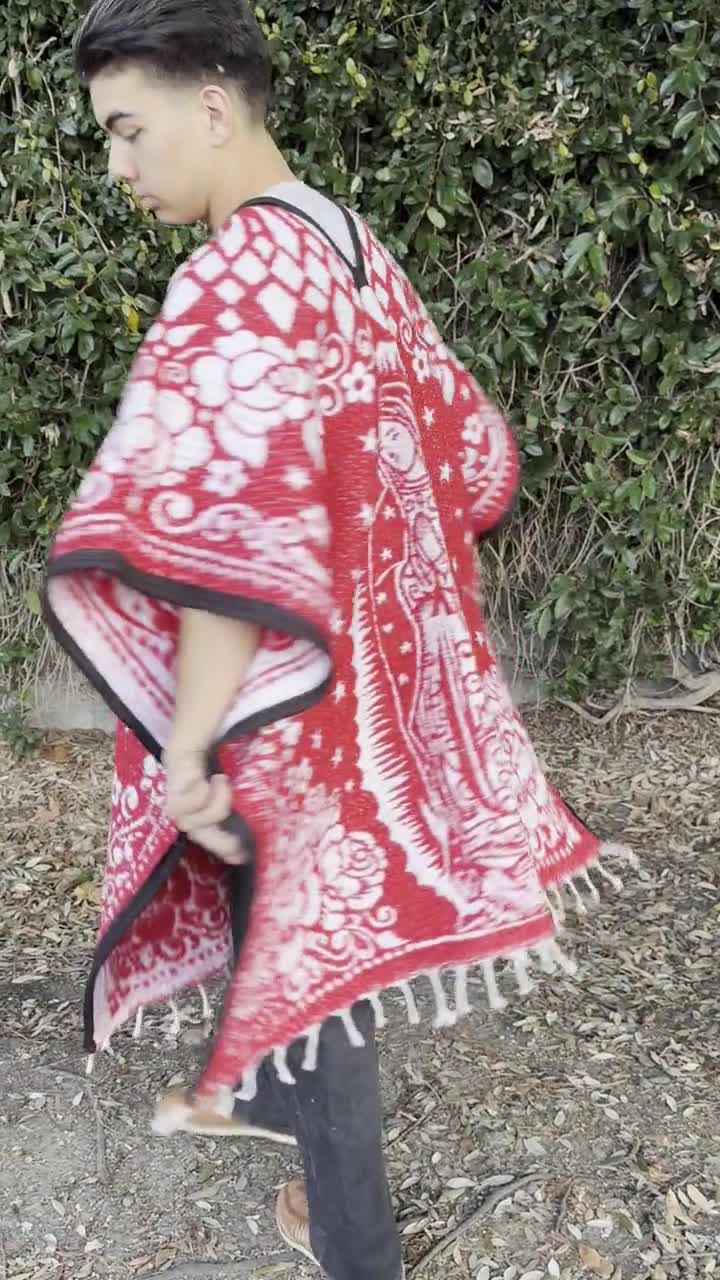 メキシカンユニセックスクラシックウォームポンチョ、冬用