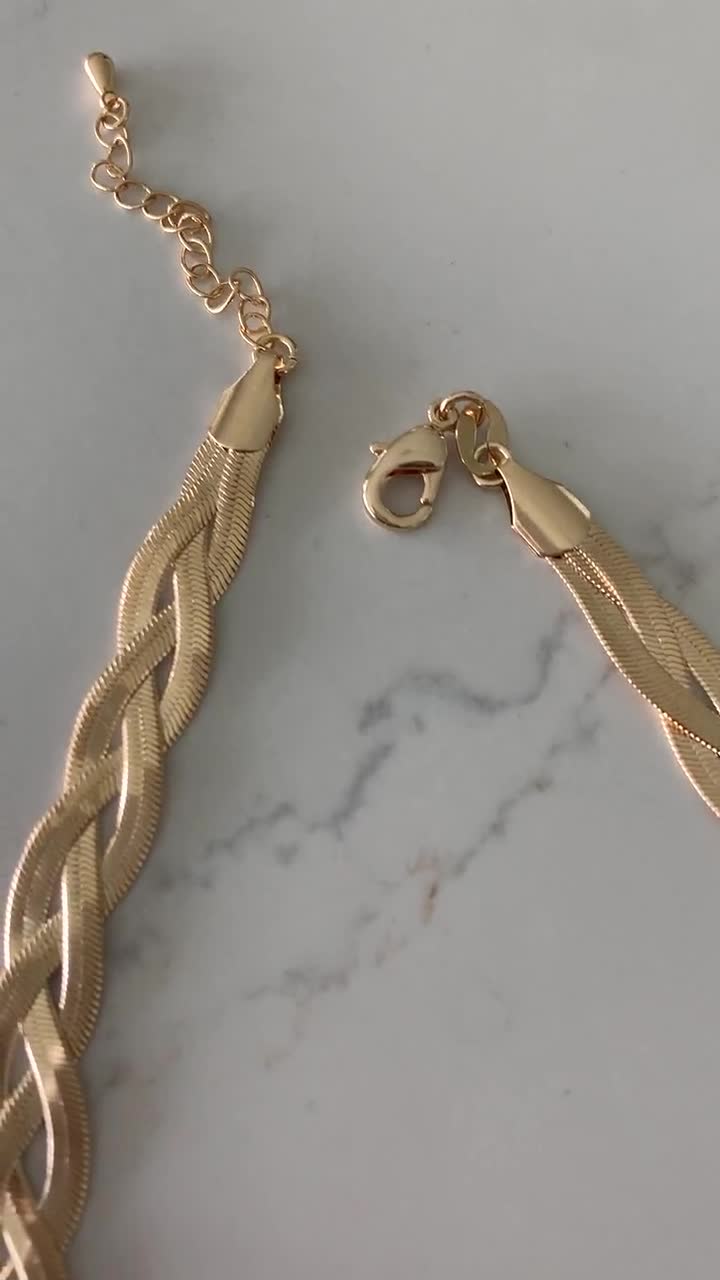 Vintage Sterling Silver Braided Herringbone Chain Necklace - Ruby Lane