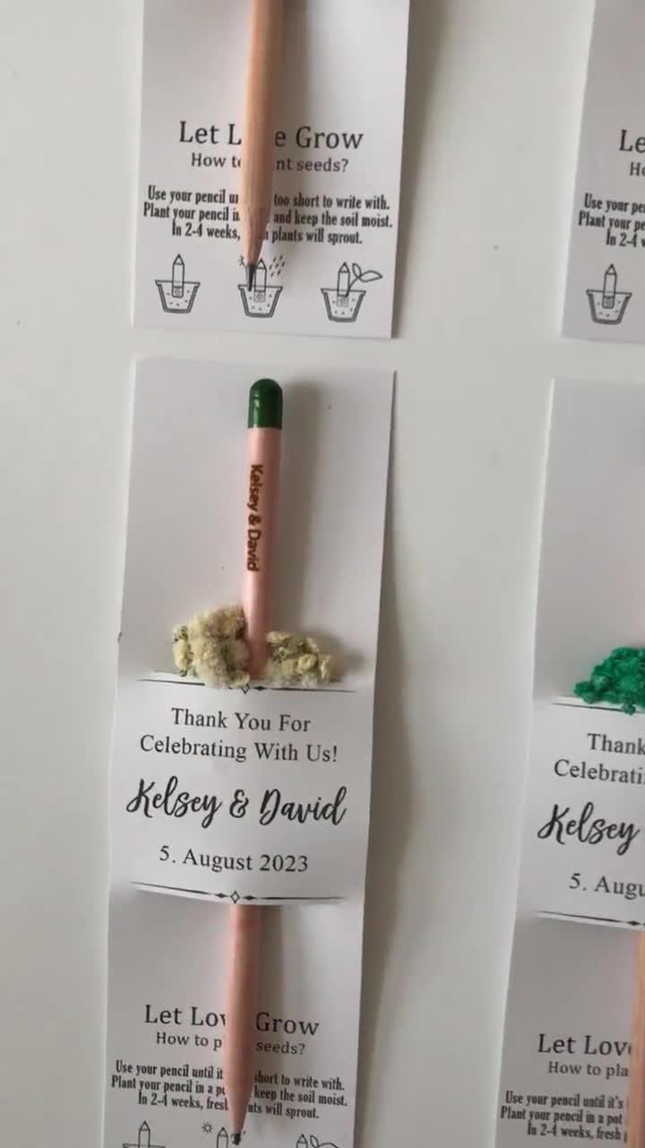 Lápiz de semillas plantables para invitados de boda, recuerdos ecológicos personalizados, lápiz de agradecimiento personalizado para boda. video poster
