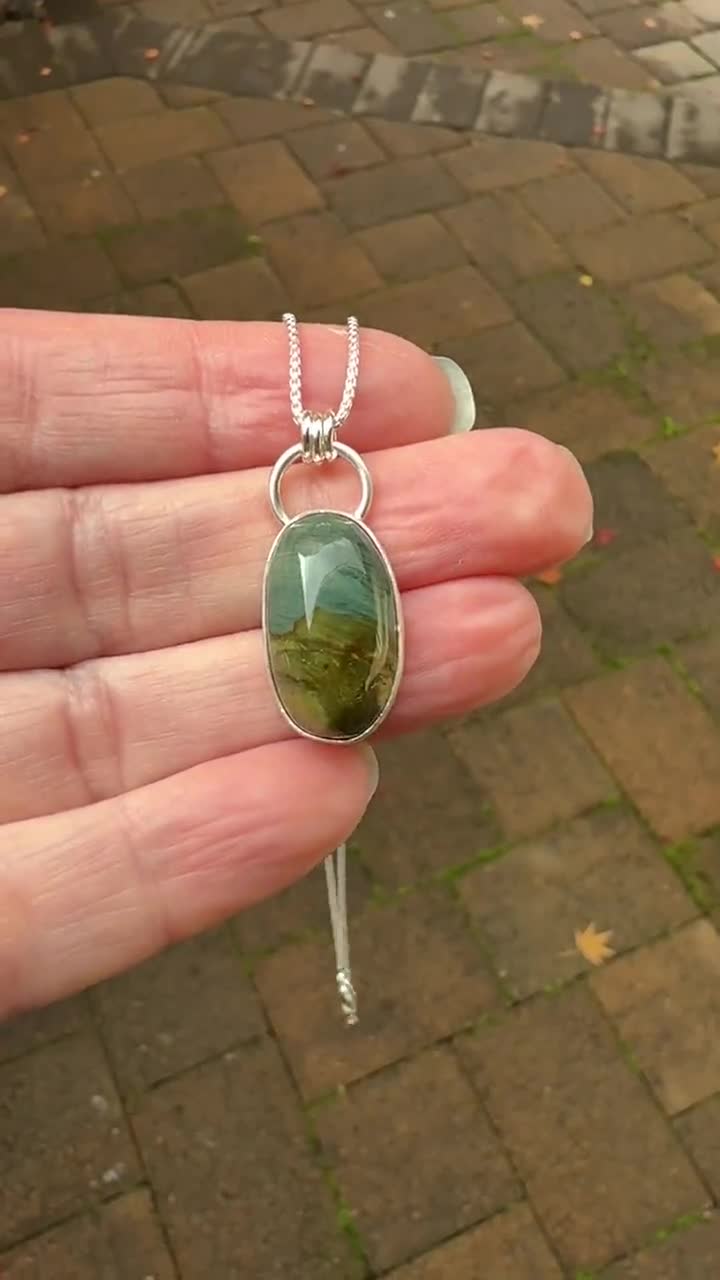 自然風景画 Garry サイン入り Gary Green Picture Jasper Pendant Necklace, Green & Brown