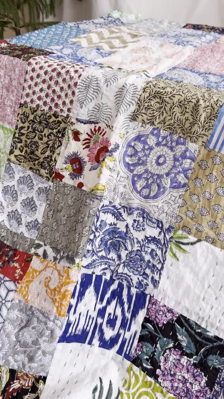 Yuvancrafts インド伝統フローラルプリント カンタキルト ピュアコットン バグルー タイ 染色 キルト クイーン ブランケット ベッドカバー スロー並行輸入 Yuvancrafts インド製ハンドメイドコットンカンタキルト 伝統的な花柄