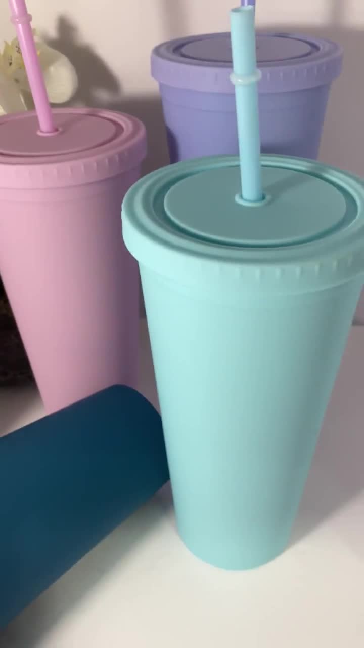 4 Blank Tumblers Venti 22oz Colored Pastel Acrylic Matte Plastic Cups in  Bulk With Lids and Straws for DIY, Wholesale sky Blue 