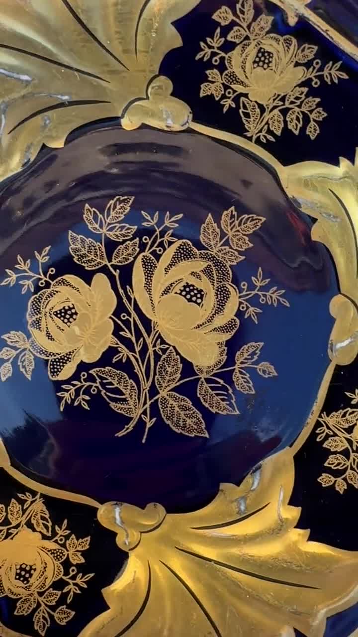 ワイマール　WEIMAR 金彩コバルトブルー フラワー　プレート4枚セット Vintage Weimar Porzellan Plate – Echt Weimar Kobalt – “jutta