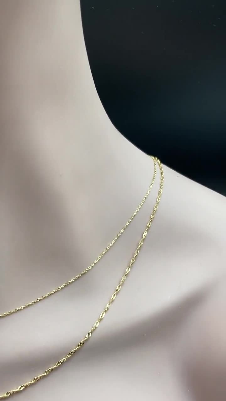 [APROPOS] 韓国☆10K Gold☆Sparkling Wave 3 Necklace Shiny Teardrop Pendant 10K Yellow Gold