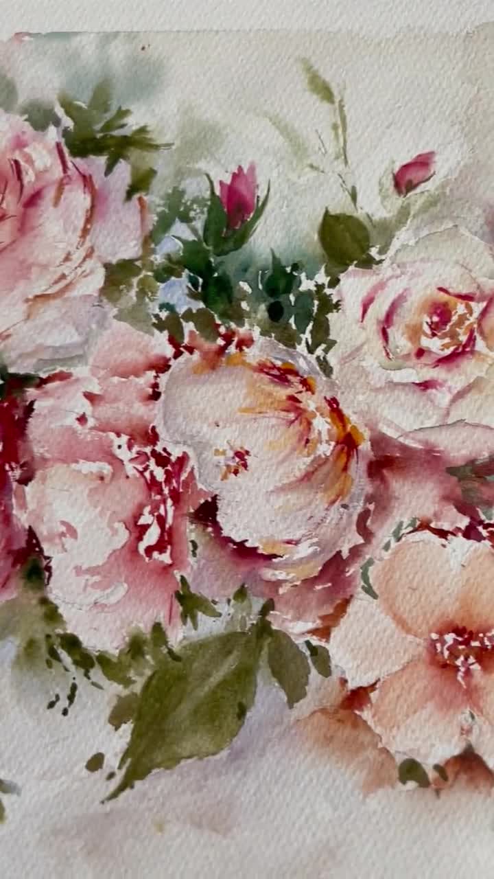 オリジナルのバラの水彩画、花のアート作品 11x15インチ - Etsy 日本