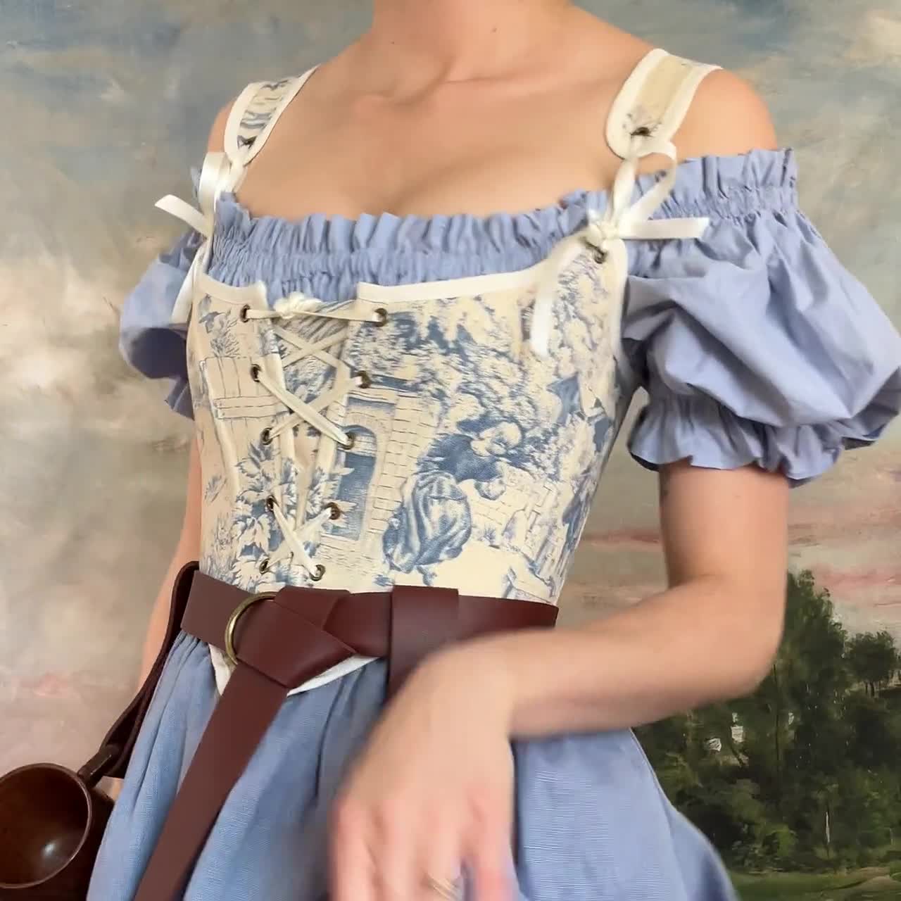 Renaissance Corset Bodice Stays in Ivory Brown Toile Du Jouy Corset Top  Cottage Core French Light Academia With Straps Bustier Costume -  Canada