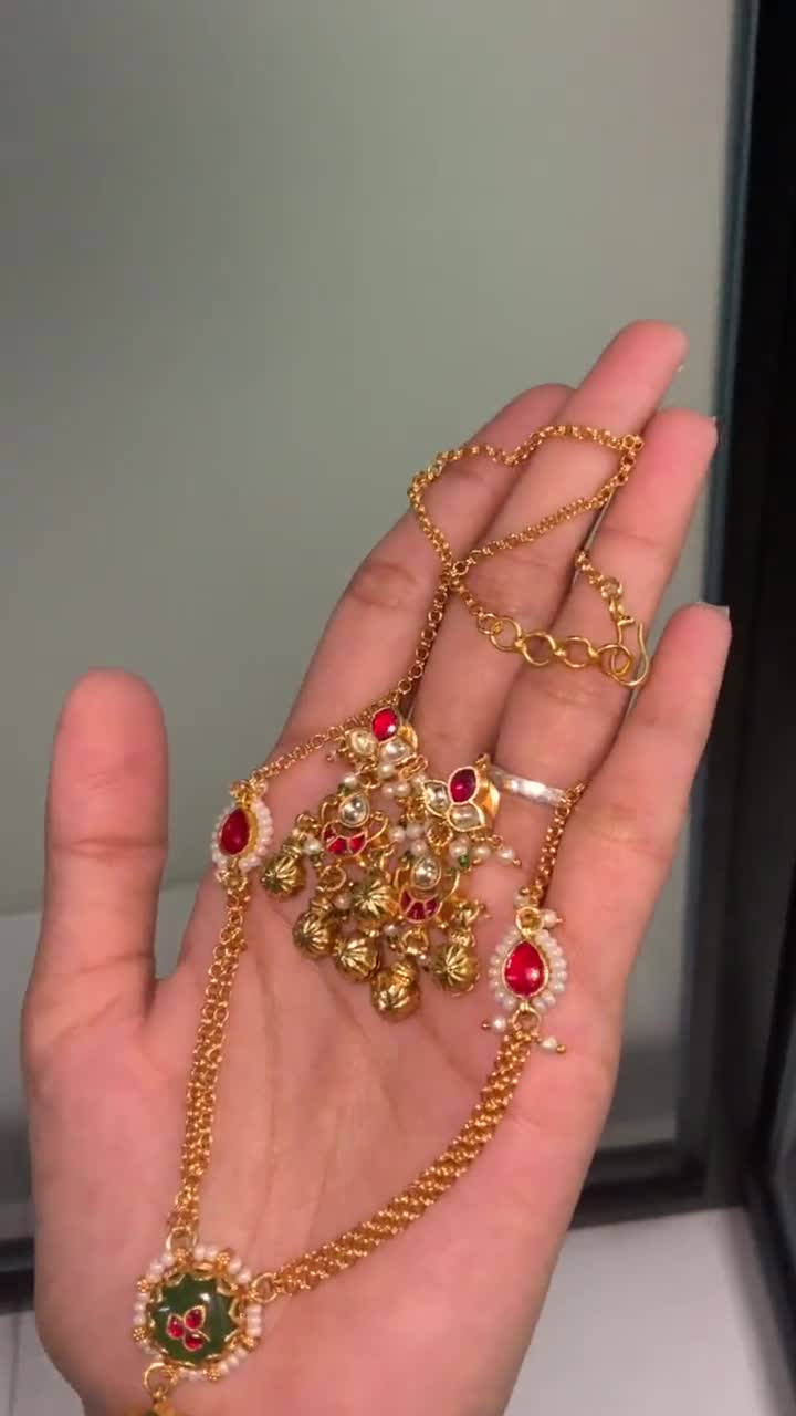 クンダン ゴールドメッキ インド製ネックレス イヤリングセット - Etsy