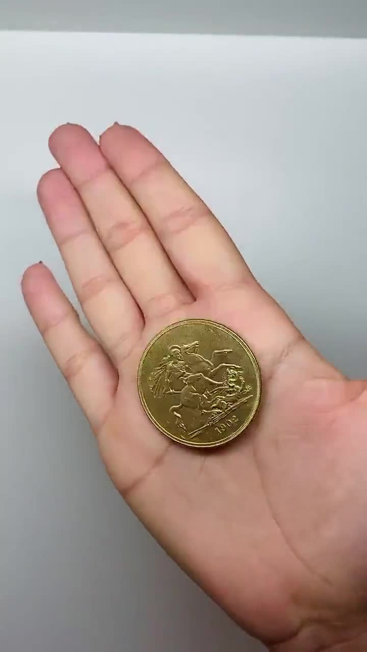 金貨 ソブリン金メッキ 5ポンドコイン キングエドワード7世 英国レプリカ 1枚 非磁性
