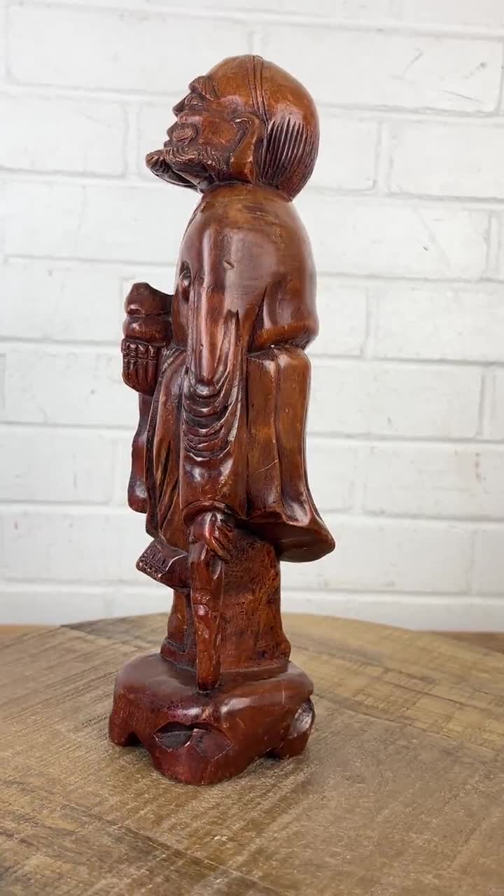 Vintage Chinese Li Tieguai Carved Wood Statue Iron-crutch Li