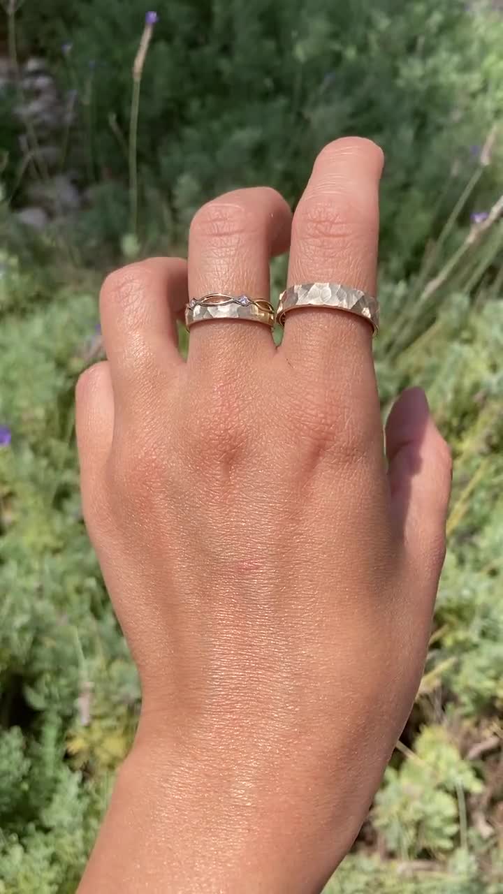 Handmade 14K Rose Gold Braided Woman Wedding Ring Set With