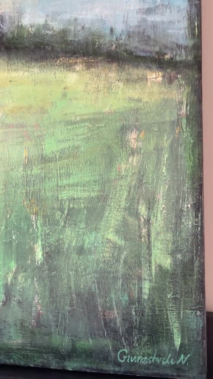 オリジナル抽象風景アクリル画 - 14x23.5インチのキャンバスウォール