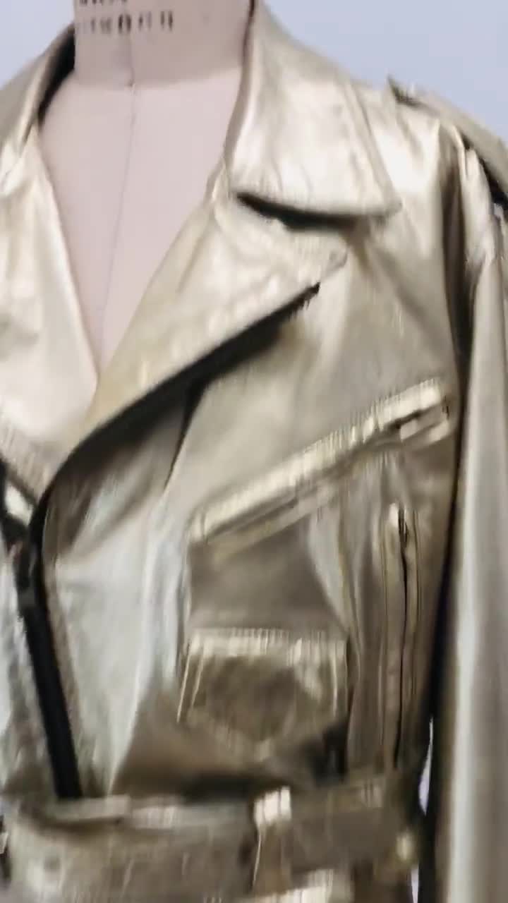 Vintage Gold Leather Jacket Biker Motorcycle Jacket Metallic