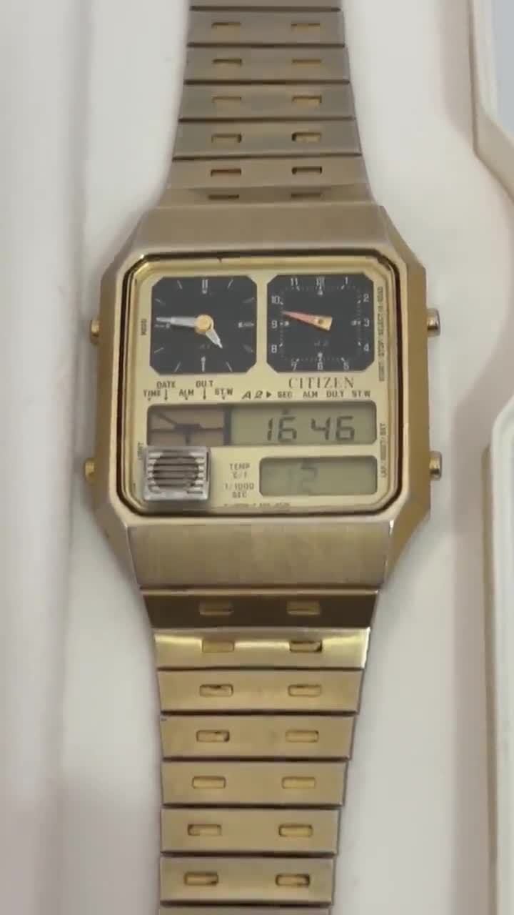 Vintage CITIZEN Ana-digi Temp Gold Color 8980-084900 Y Wrist