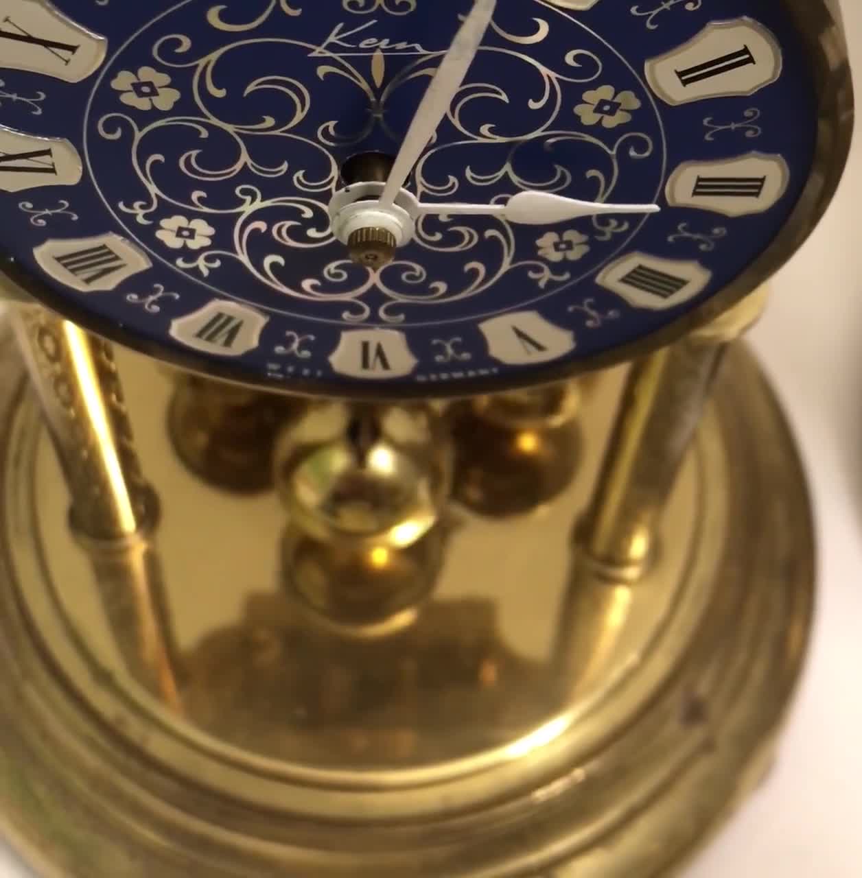 Vintage Kern & Sohne Anniversary Clock: Blue Dial, Glass Dome