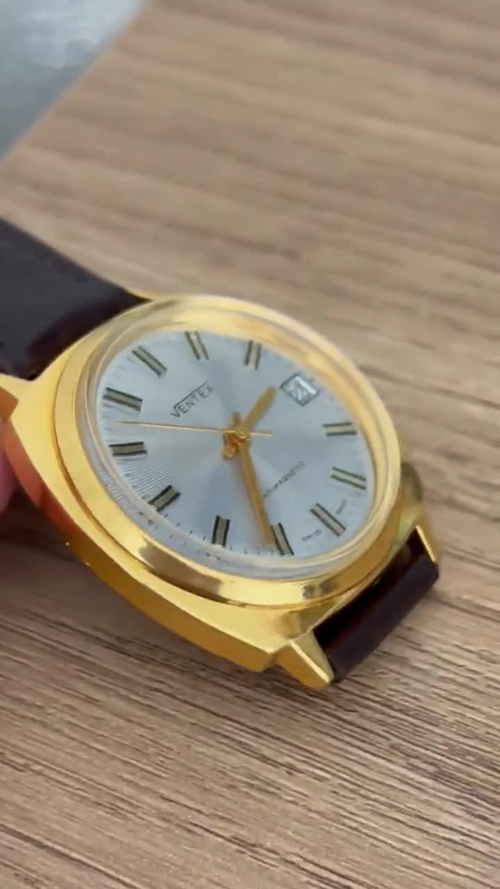 Unused Vintage Ventex Mechanical Watch: Swiss Made, Brown Strap