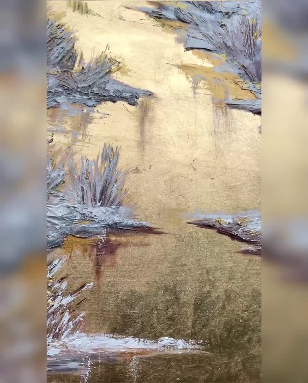 金箔の抽象油絵：質感のある風景画の大型壁アート - Etsy 日本