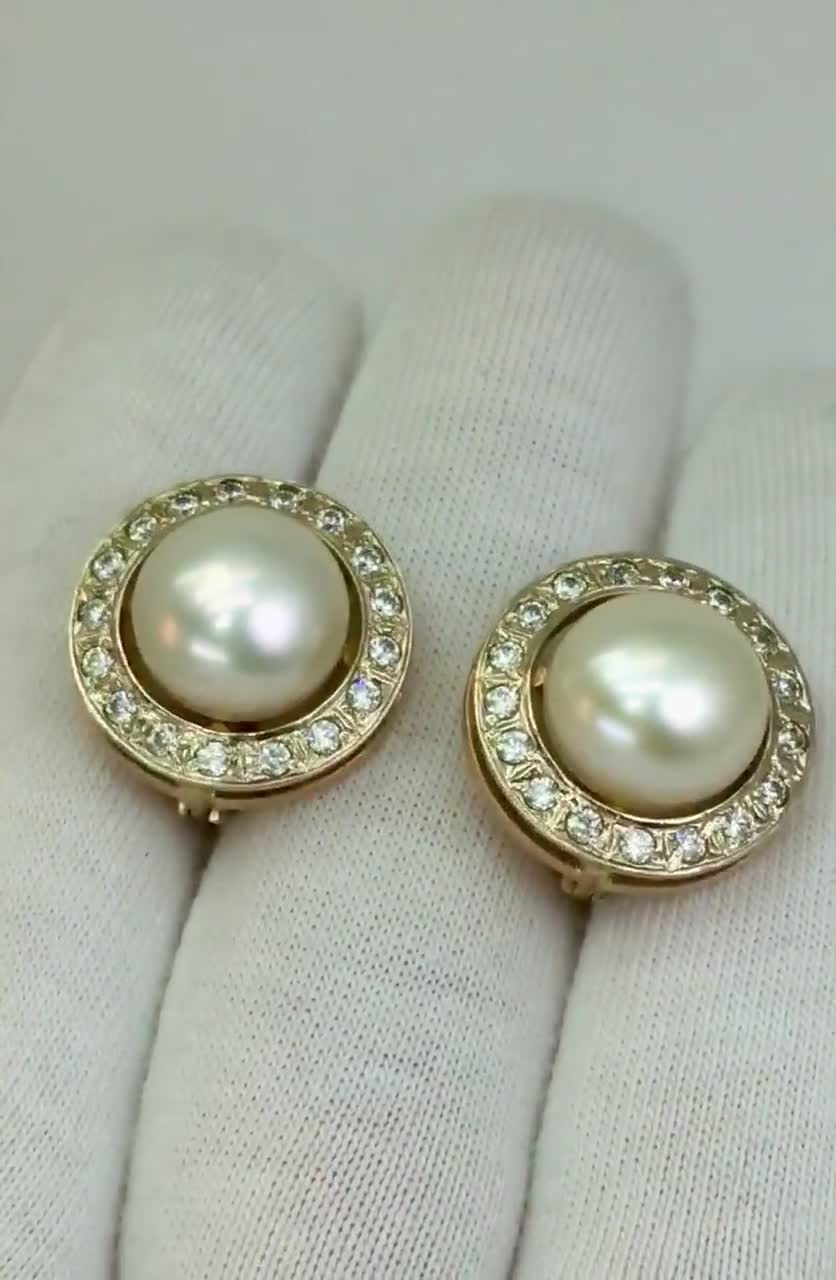Vintage Original Rose Gold Pearl & Cubic Zirconia Earrings