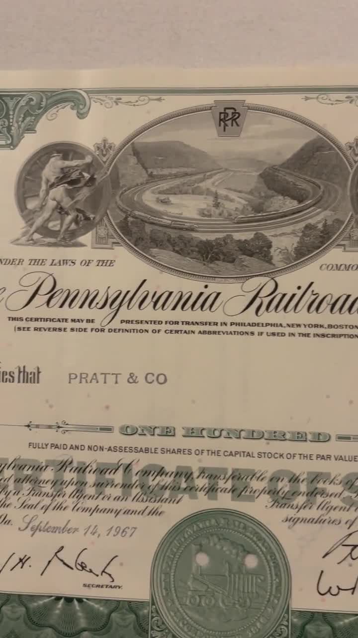Vintage 1900s–1950s Pennsylvania Railroad “Pennsy” Stock Certificate Green Monopoly Railroad video poster